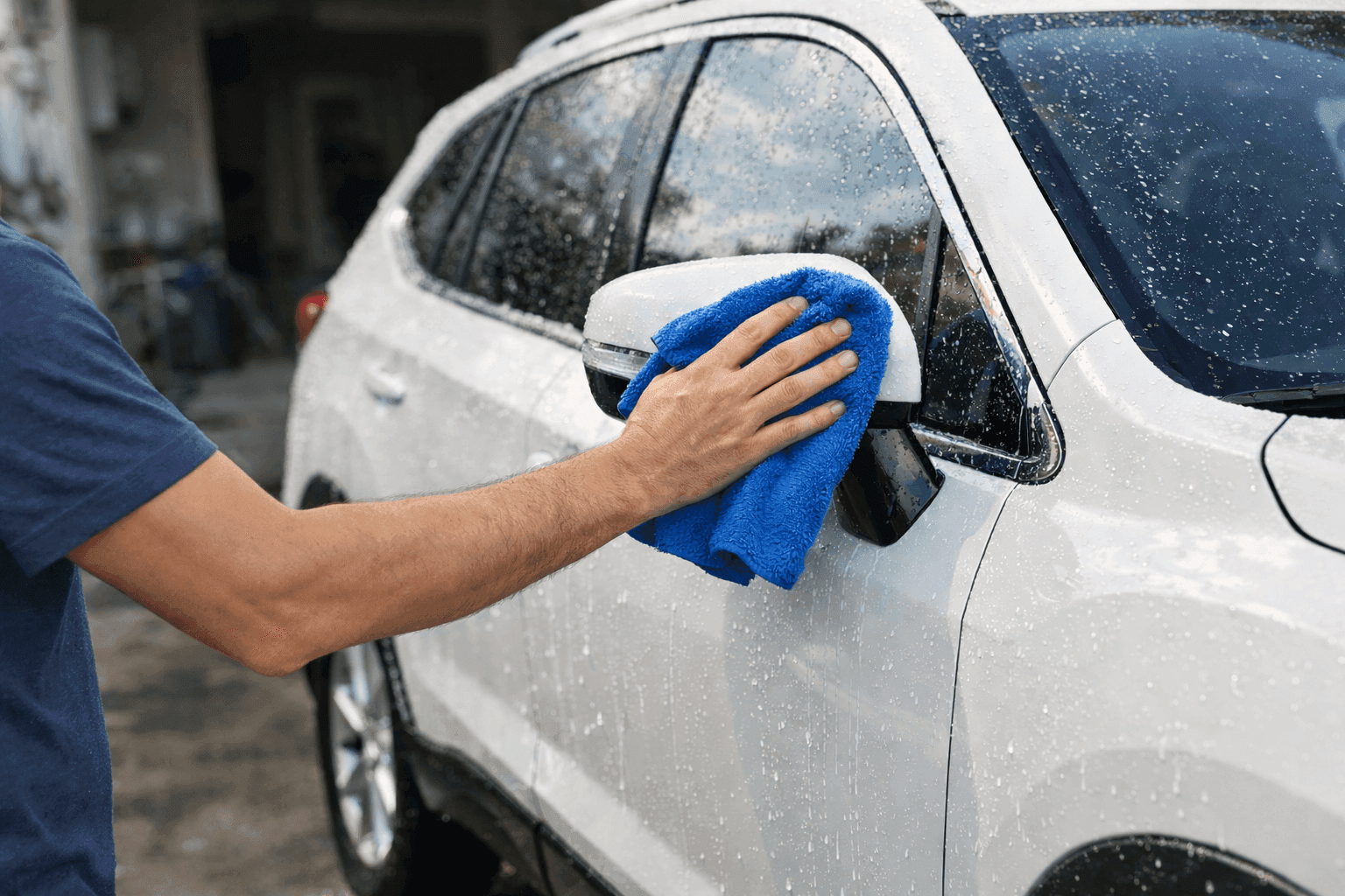 Car being washed where it is parked